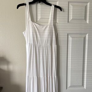 Pink Lily White Tiered Maxi Dress with Wide Straps